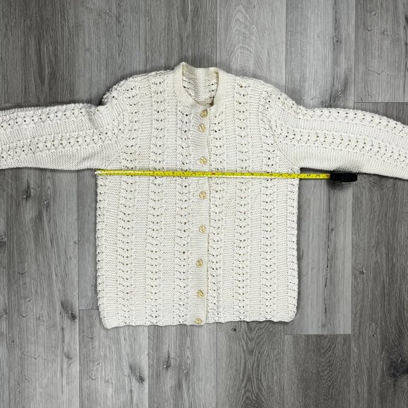 Vintage Cream Knitted Wool Button Up Women's Sweater - Picture 4 of 5